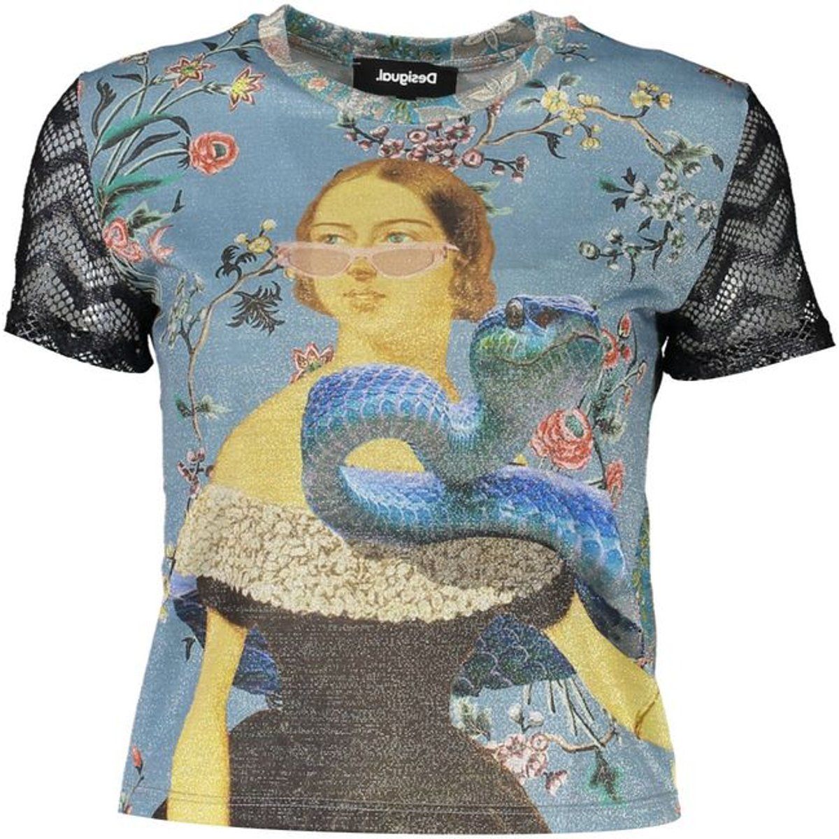 Top mit Art Nouveau-Print und Mesh-Ärmeln