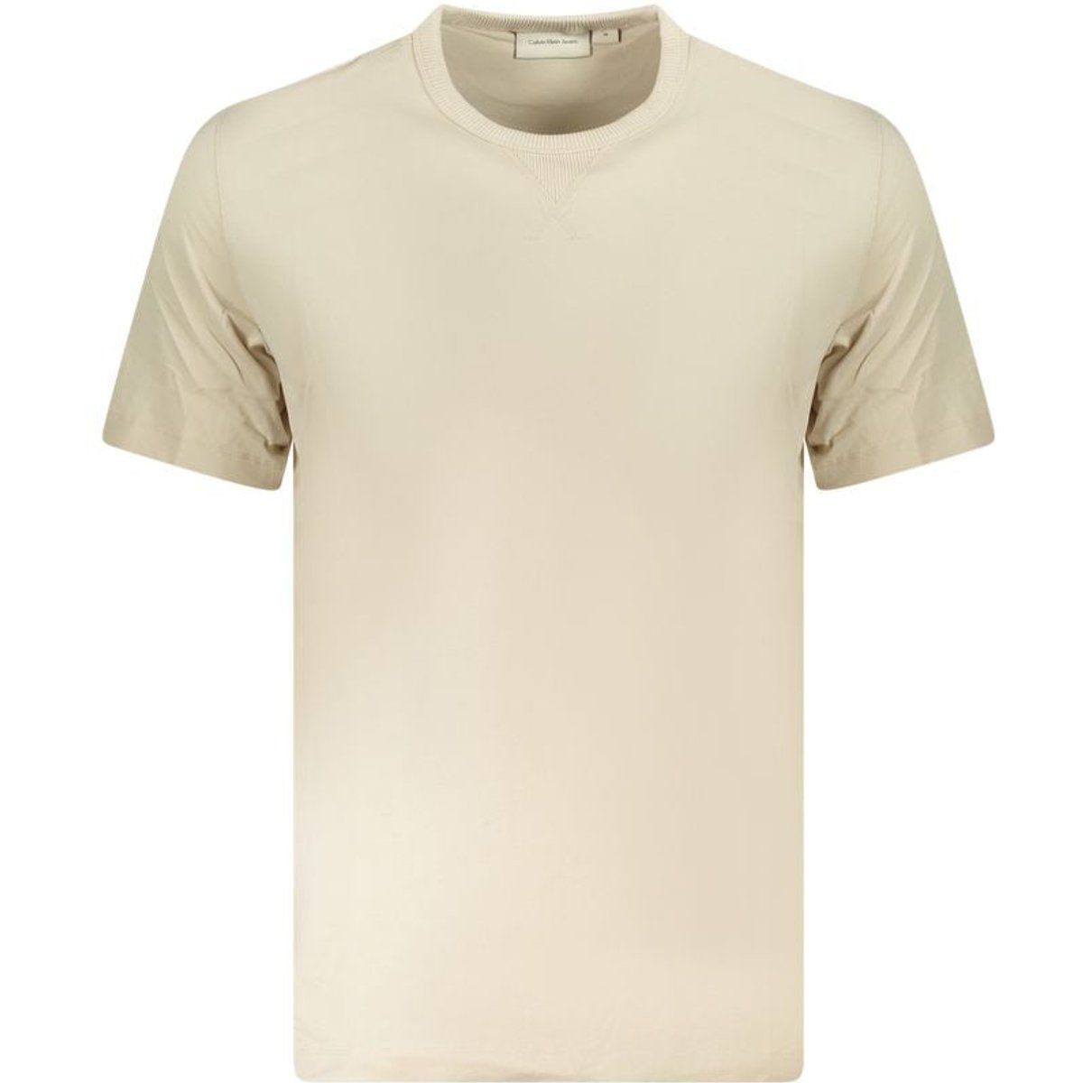 Klassisches beiges Baumwoll-T-Shirt mit Rundhalsausschnitt