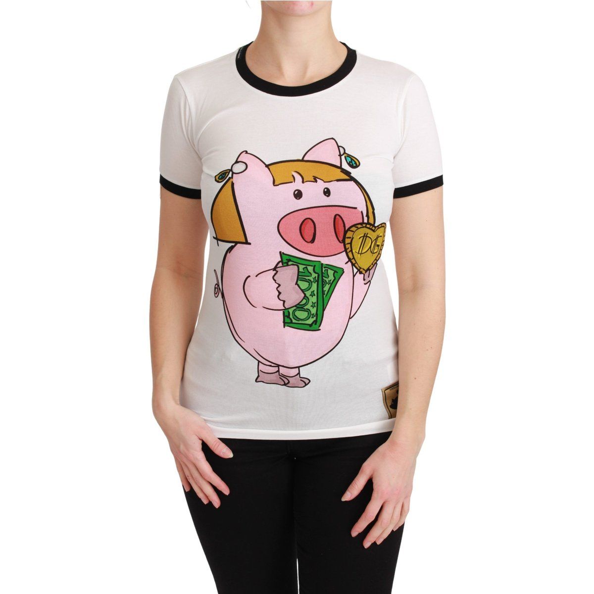 Piggy Grafik Print Rundhals T-Shirt