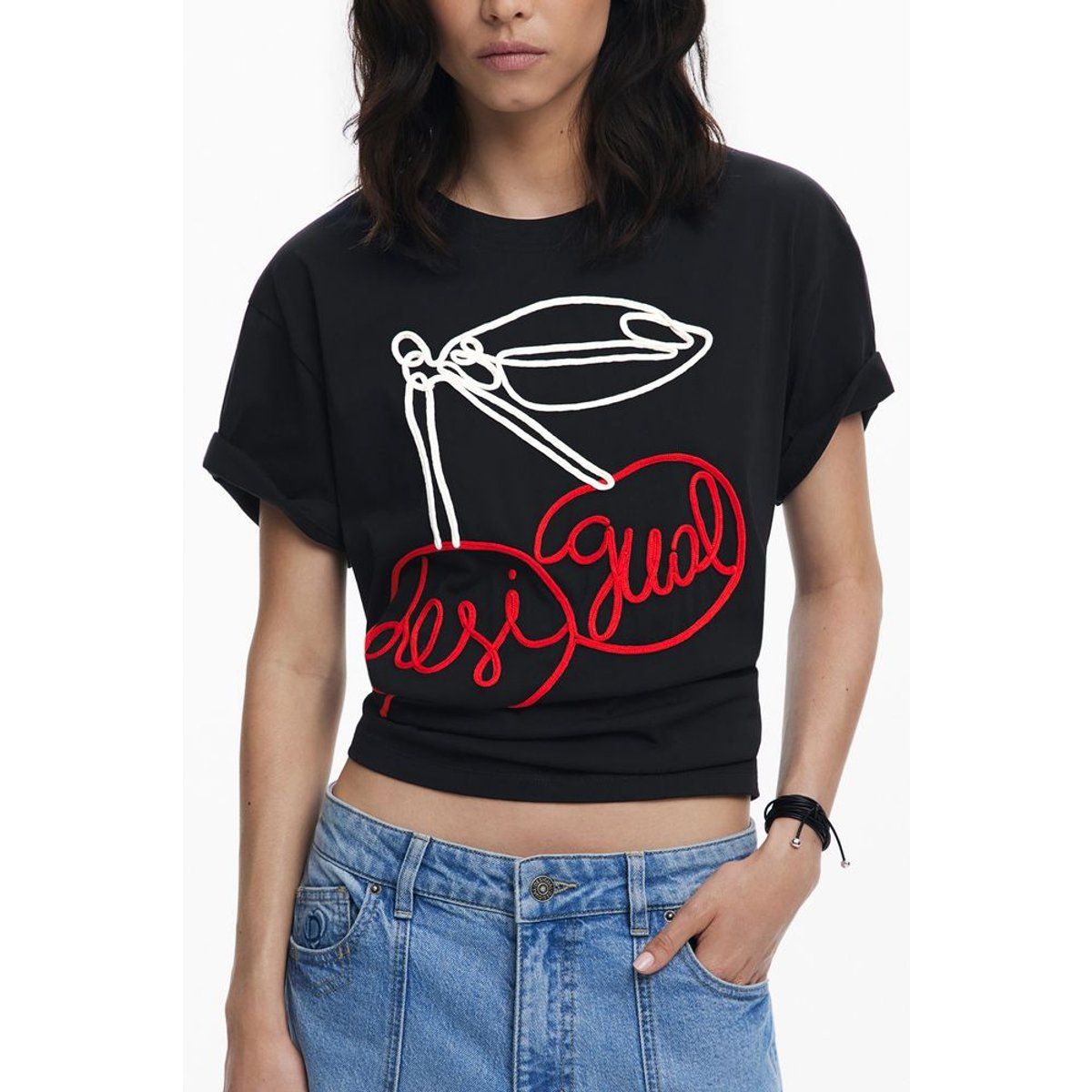 Desigual Schwarzes Baumwoll Frauen T-Shirt