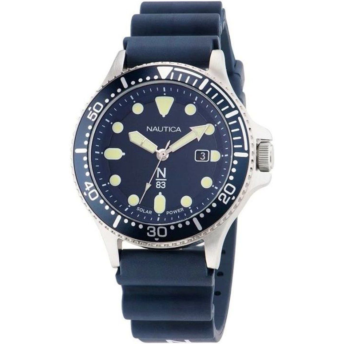 Solarbetriebene Uhr mit blauem Zifferblatt