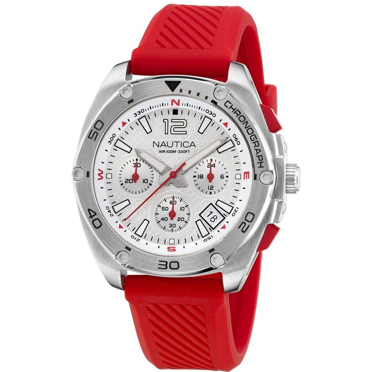 Chronograph Uhr mit rotem Silikonarmband