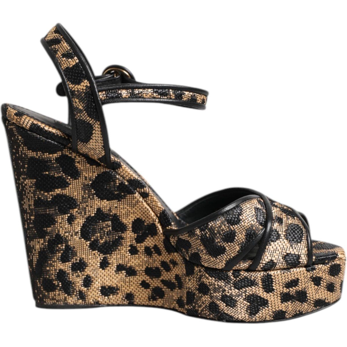 Leopard-Print Keilabsatz Sandalen mit Knöchelriemen