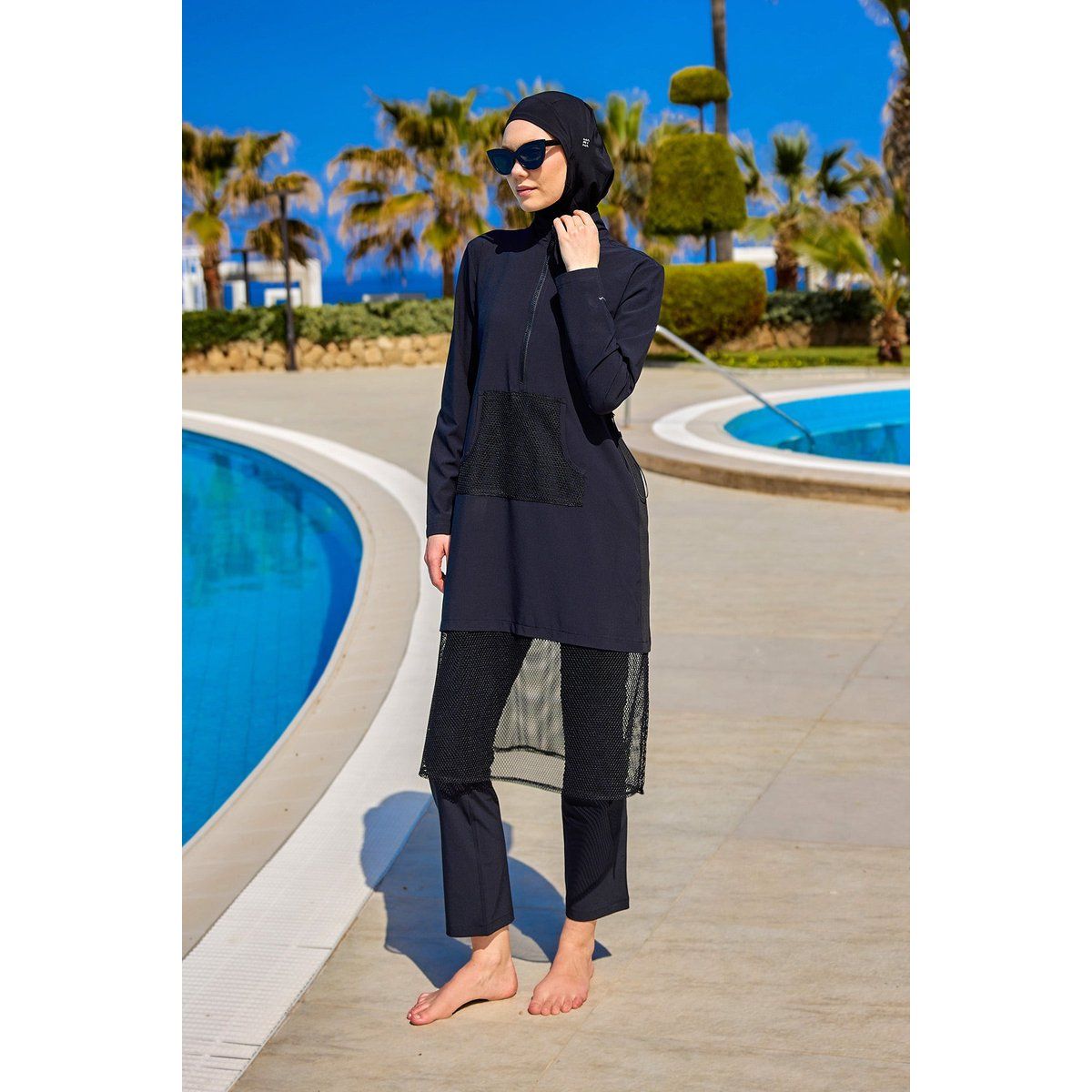 Modest-Swimwear-Set mit Mesh-Details