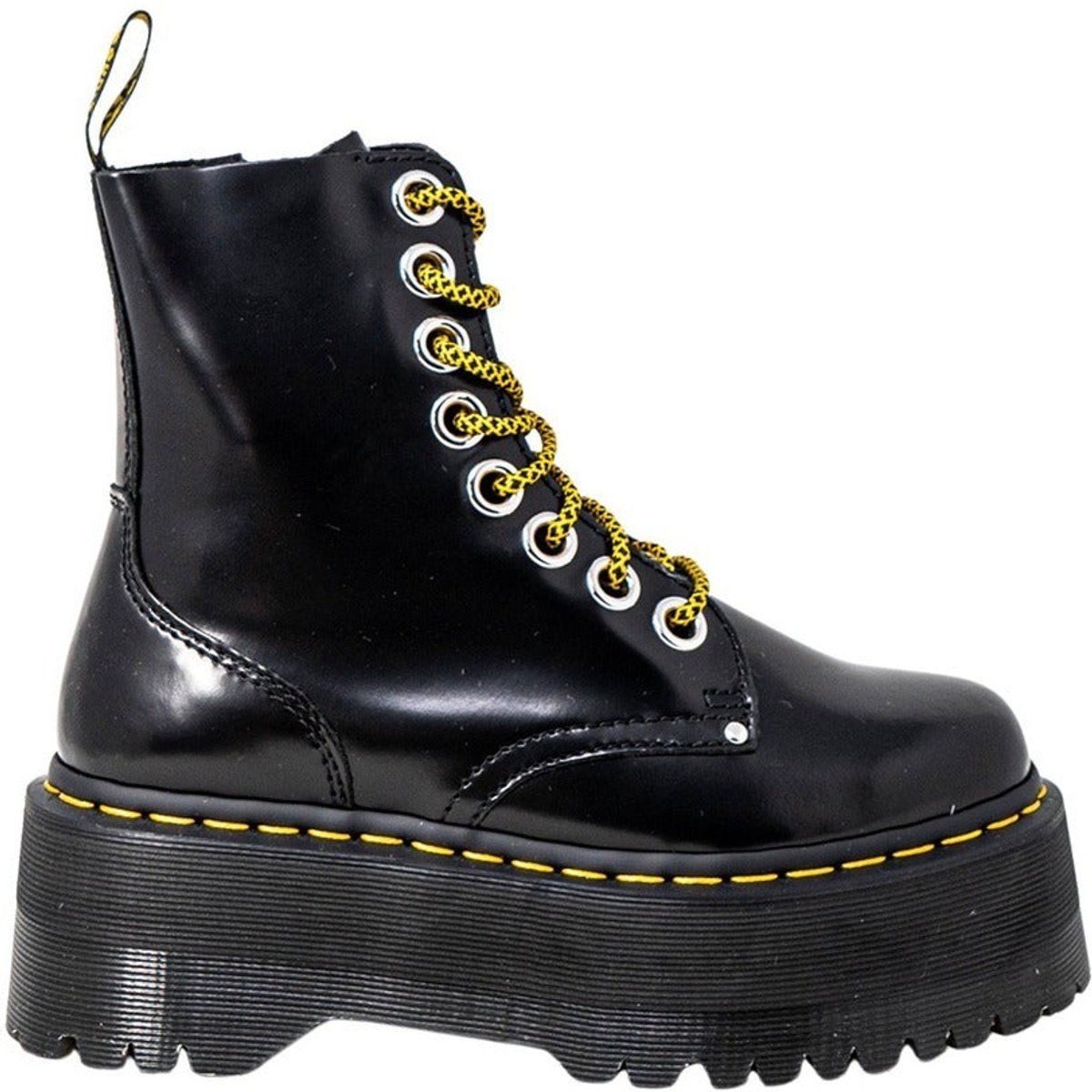 Schwarze Plateau-Schnürstiefeletten