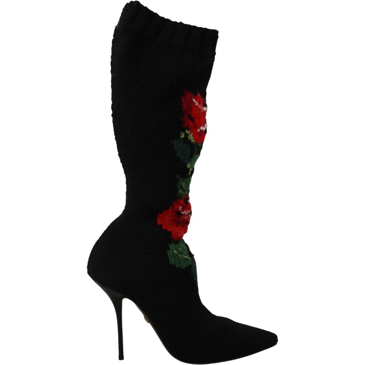 Dolce & Gabbana Schwarze Stretch-Socken Rote Rosen Stiefeletten Schuhe