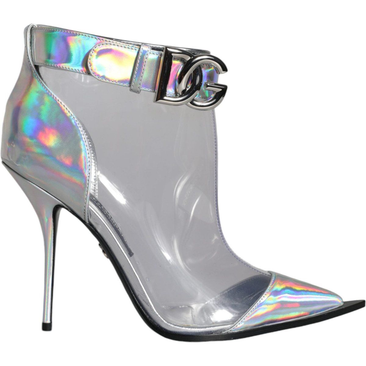 Irisierende PVC-Stiefeletten mit spitzer Kappe