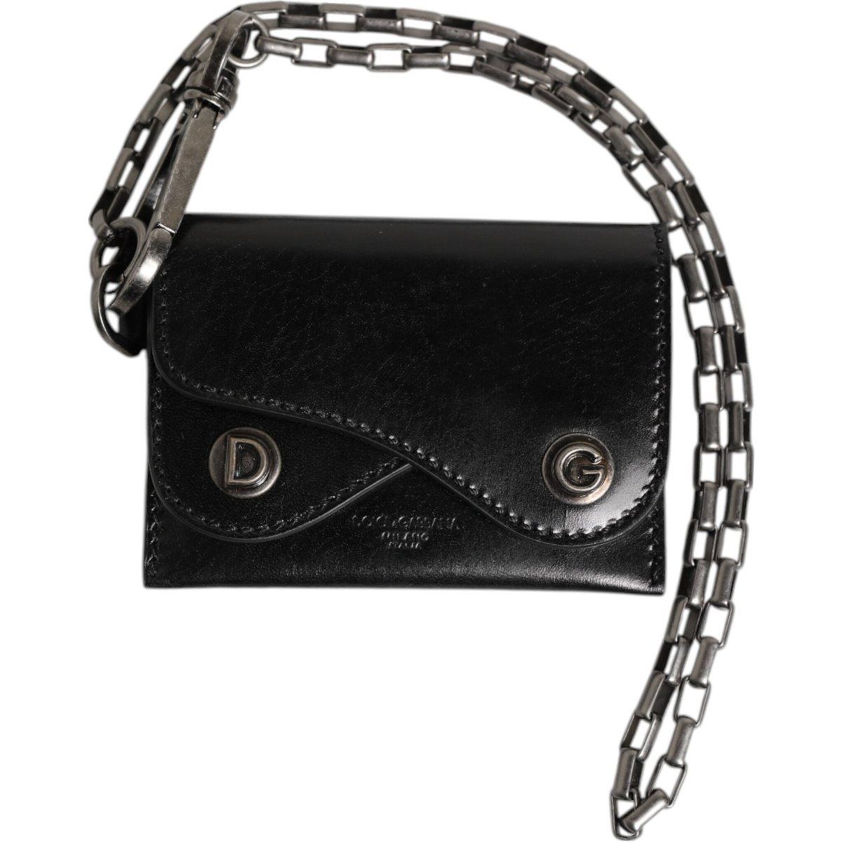 Schwarze Cavallo Leder Bifold Kartenhalter Geldbörse Kette
