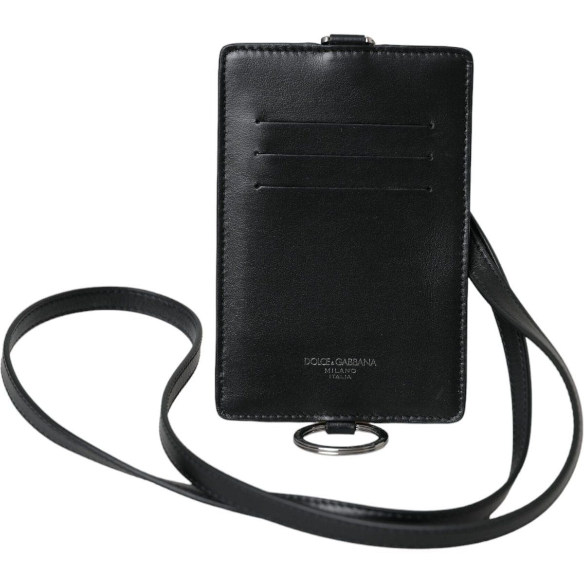 Schwarzer Kartenhalter mit Lederband