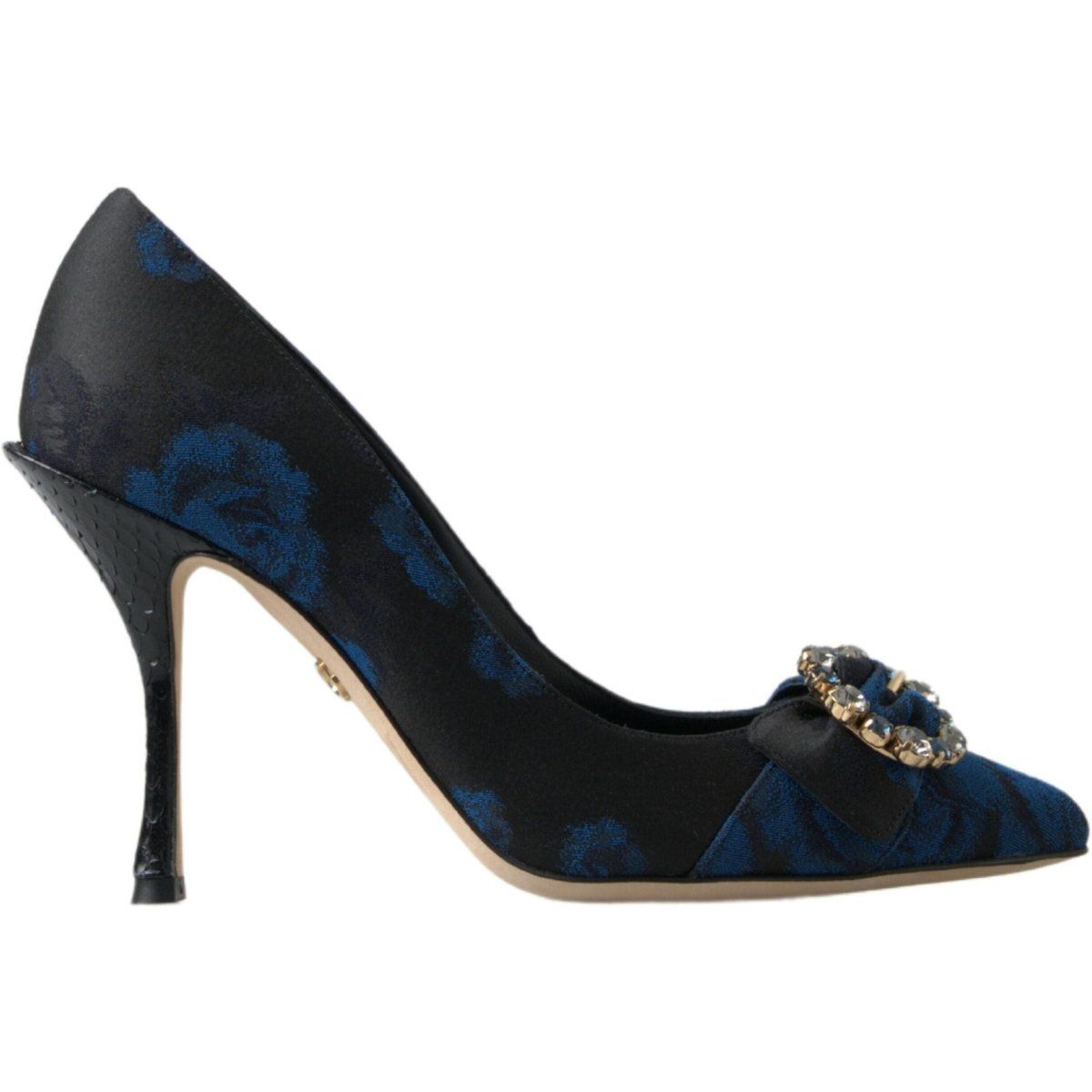 Florale Brokat-Pumps mit Kristallschnalle