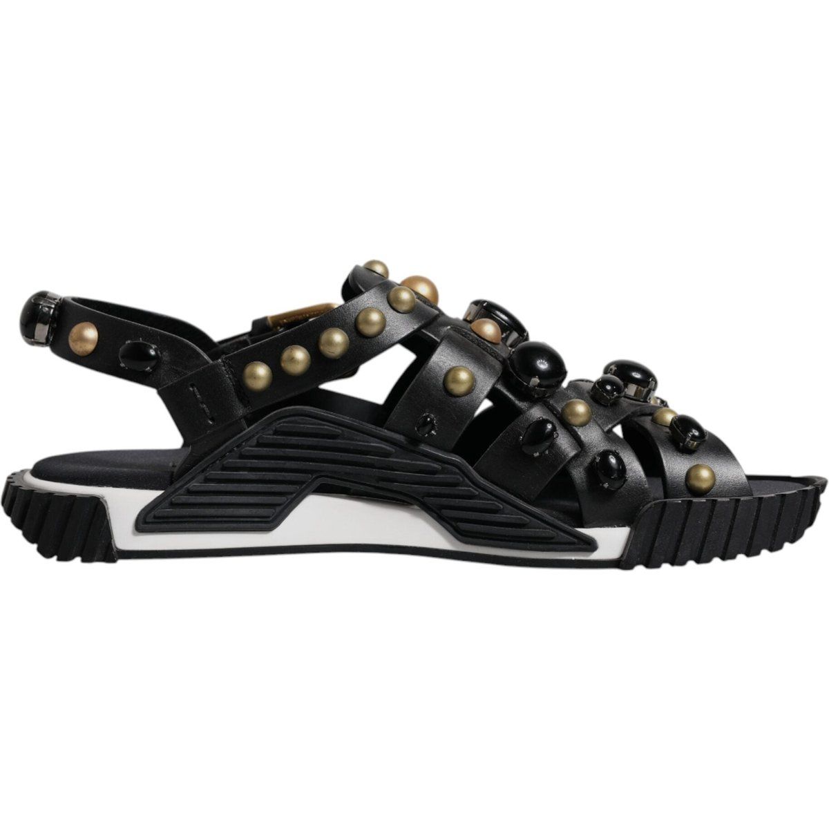 Dolce & Gabbana Schwarze Leder Nieten Slides Sandalen Schuhe