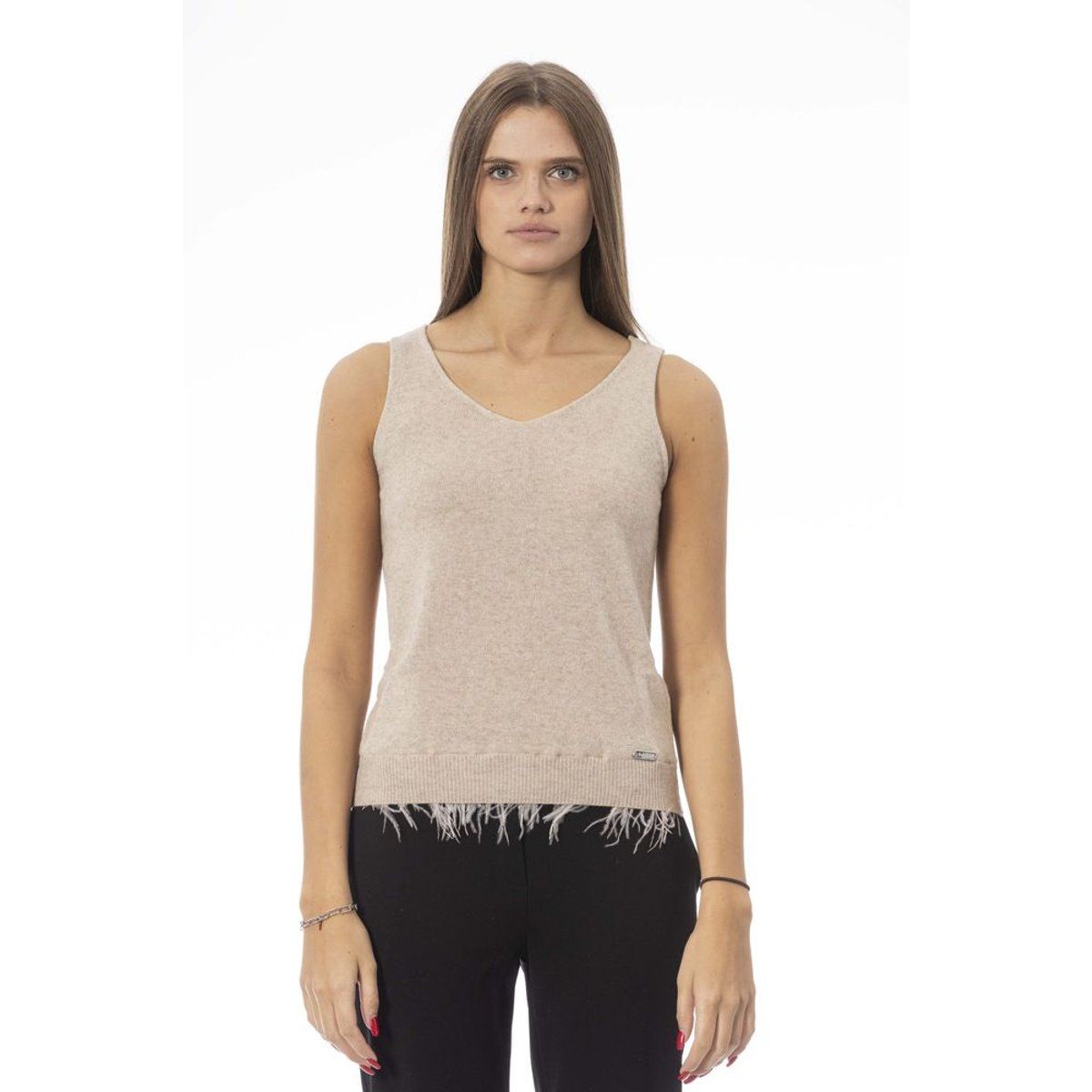 Elegantes beiges ärmelloses Wollmischungs-Top