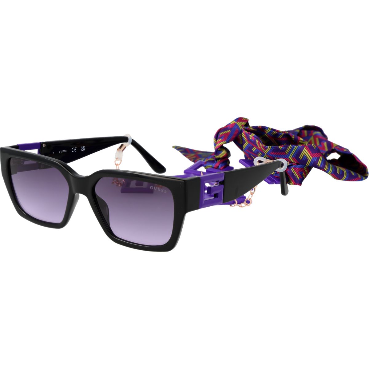 Klobige schwarze Cat-Eye-Sonnenbrille mit Kette