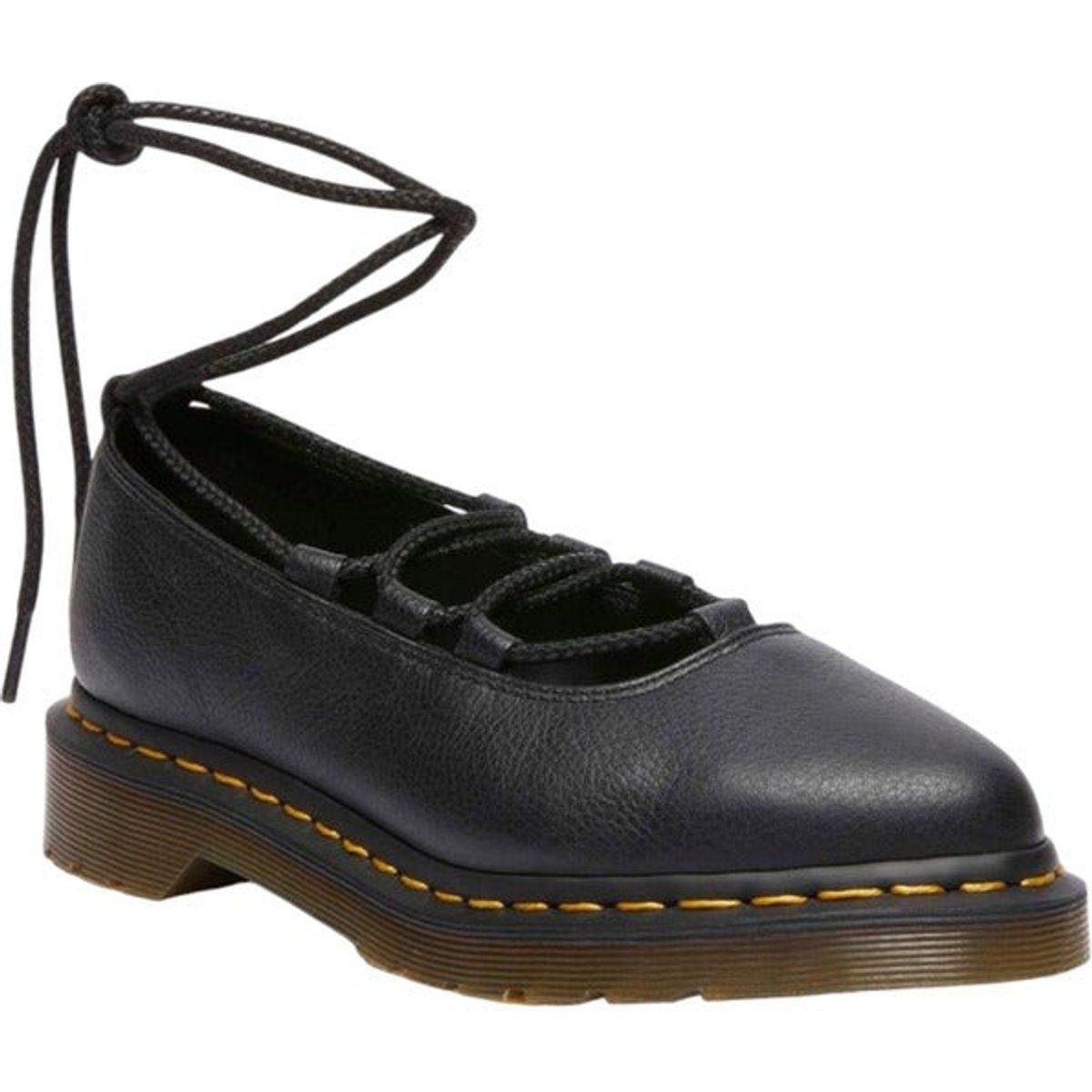 Schwarze spitze Schnürschuhe aus Leder