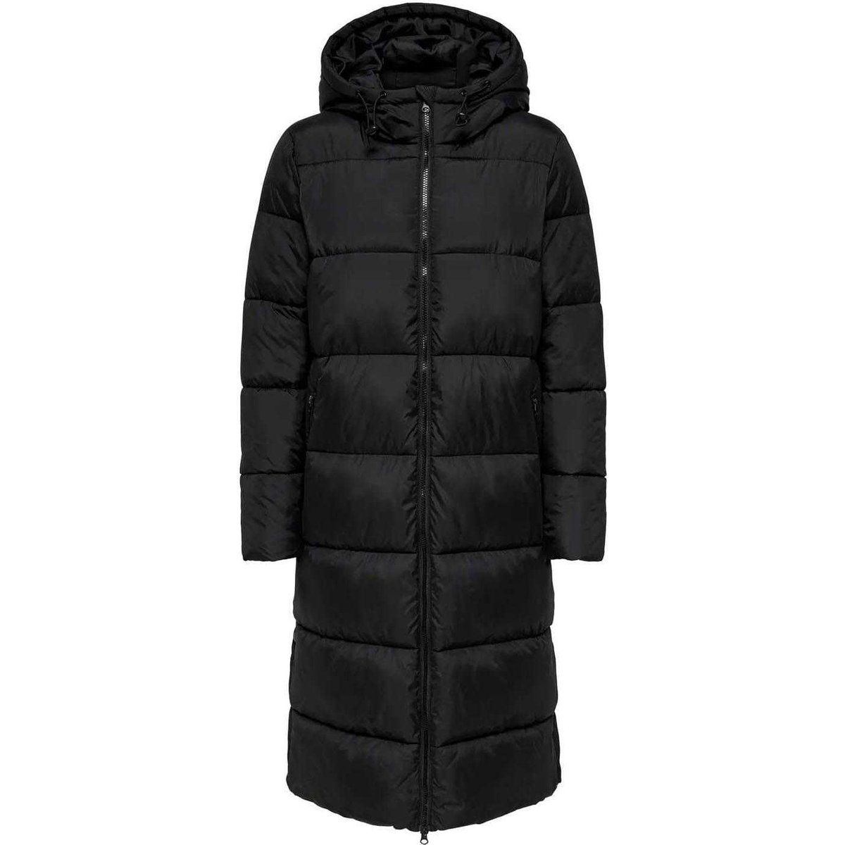 Langer gesteppter Puffer-Mantel mit Kapuze
