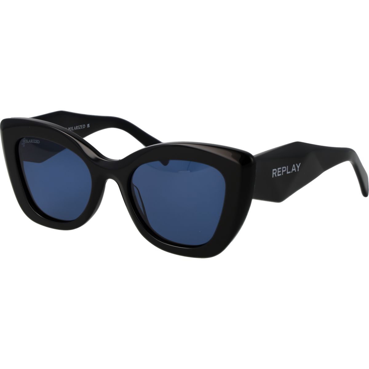 Markante Cat-Eye-Sonnenbrille mit blauen Gläsern