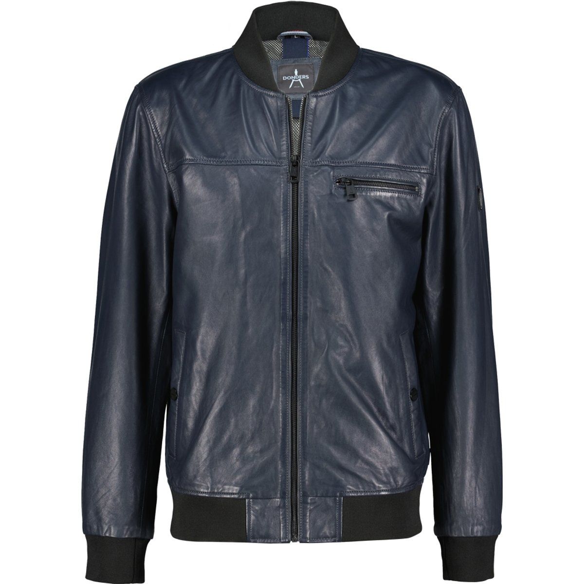 Marineblaue Lederbomberjacke