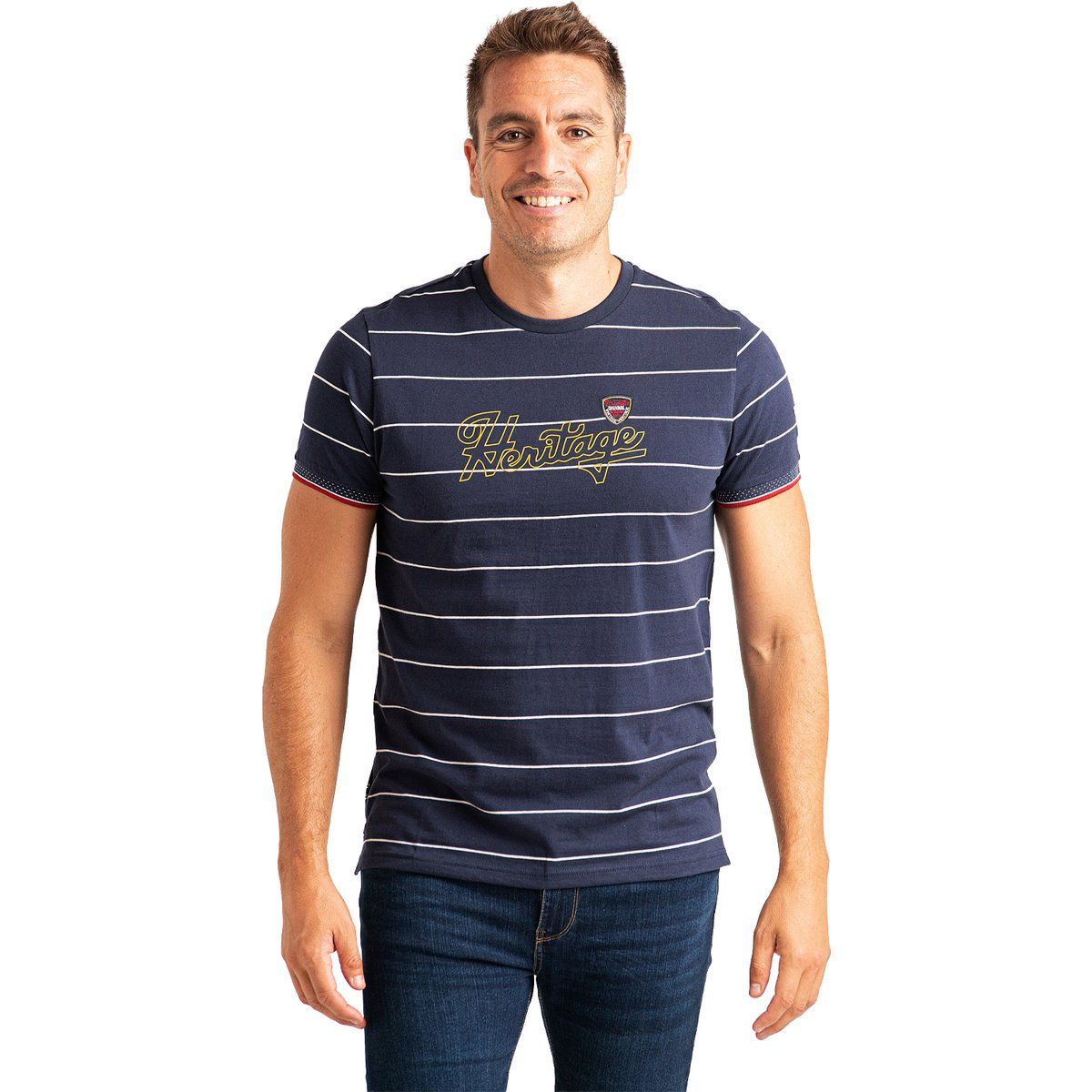 Herren Baumwoll T-Shirt mit Streifen und Heritage-Print