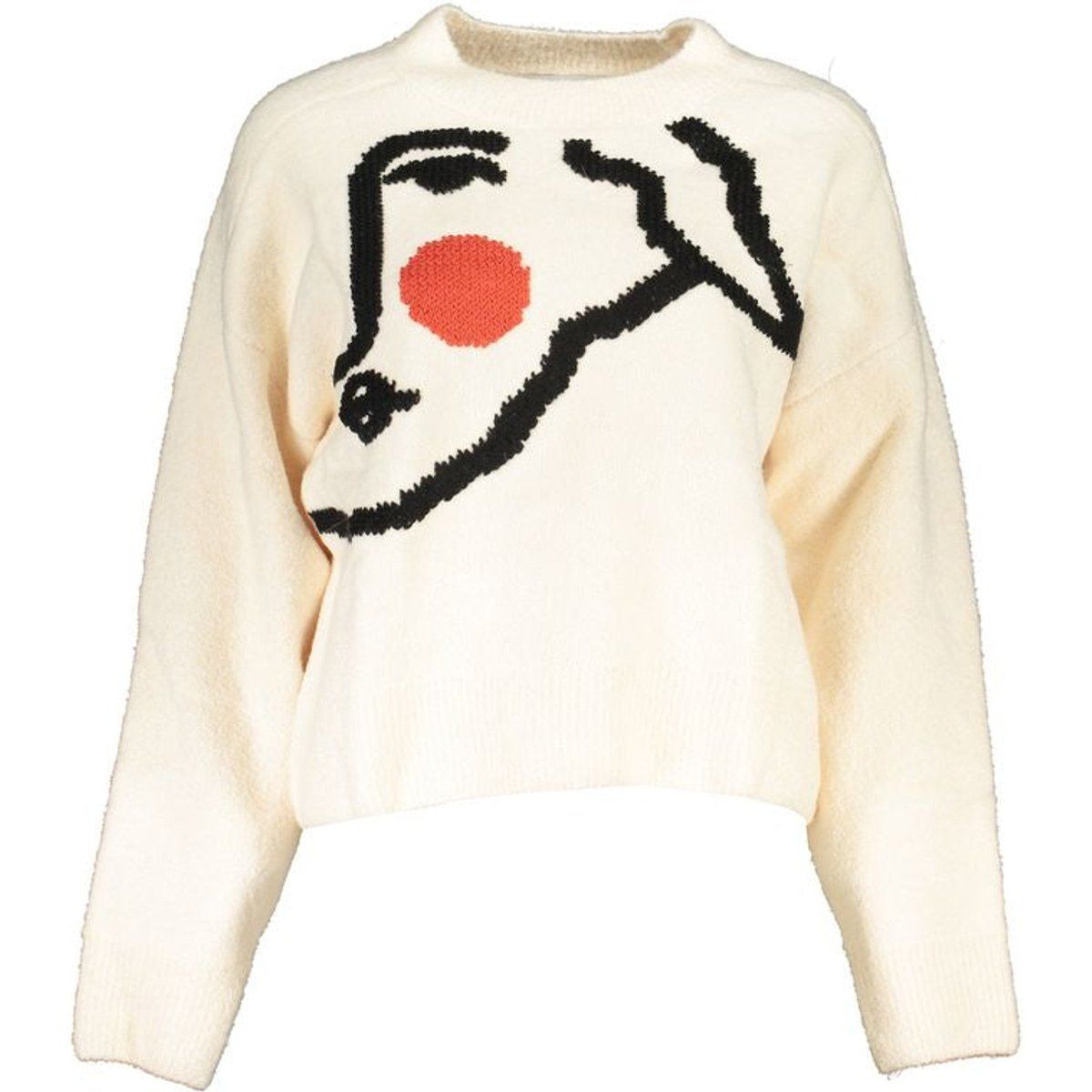 Abstrakter Strickpullover mit Gesichtsgrafik