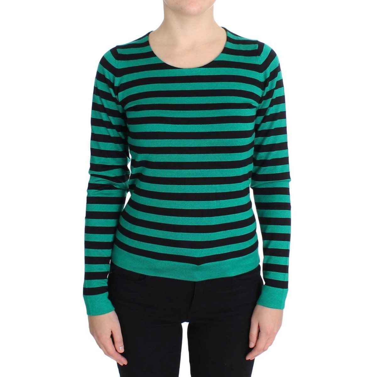 Gestreifter Strickpullover mit langen Ärmeln