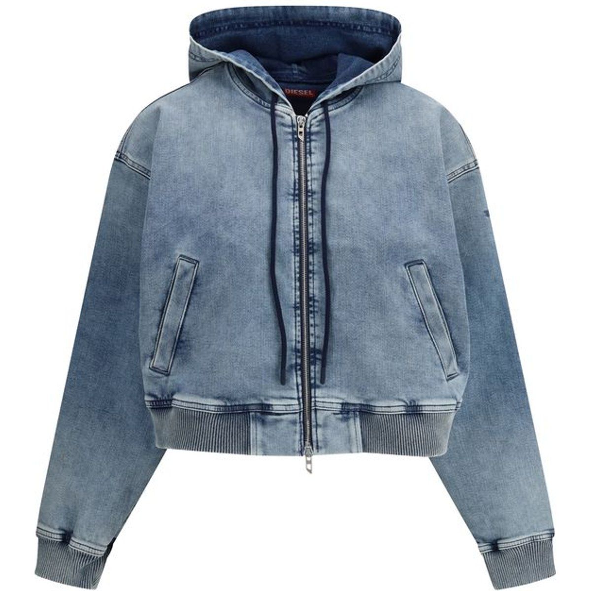Acid-Wash Cropped Denim-Kapuzenpullover