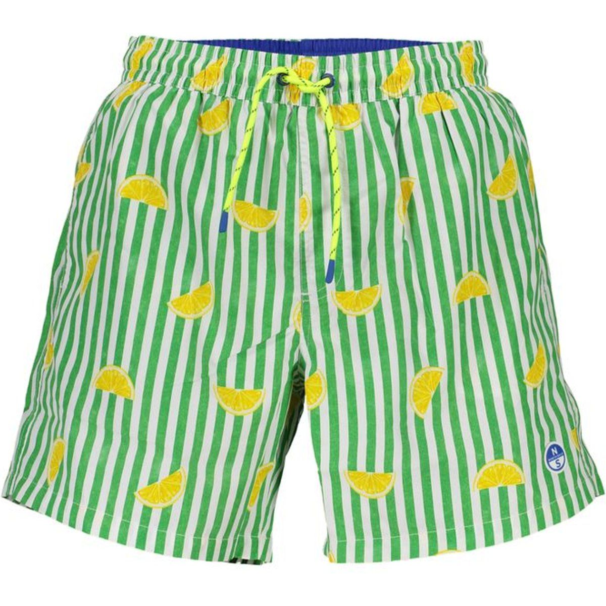 Gestreifte Badeshorts mit Zitronenmuster