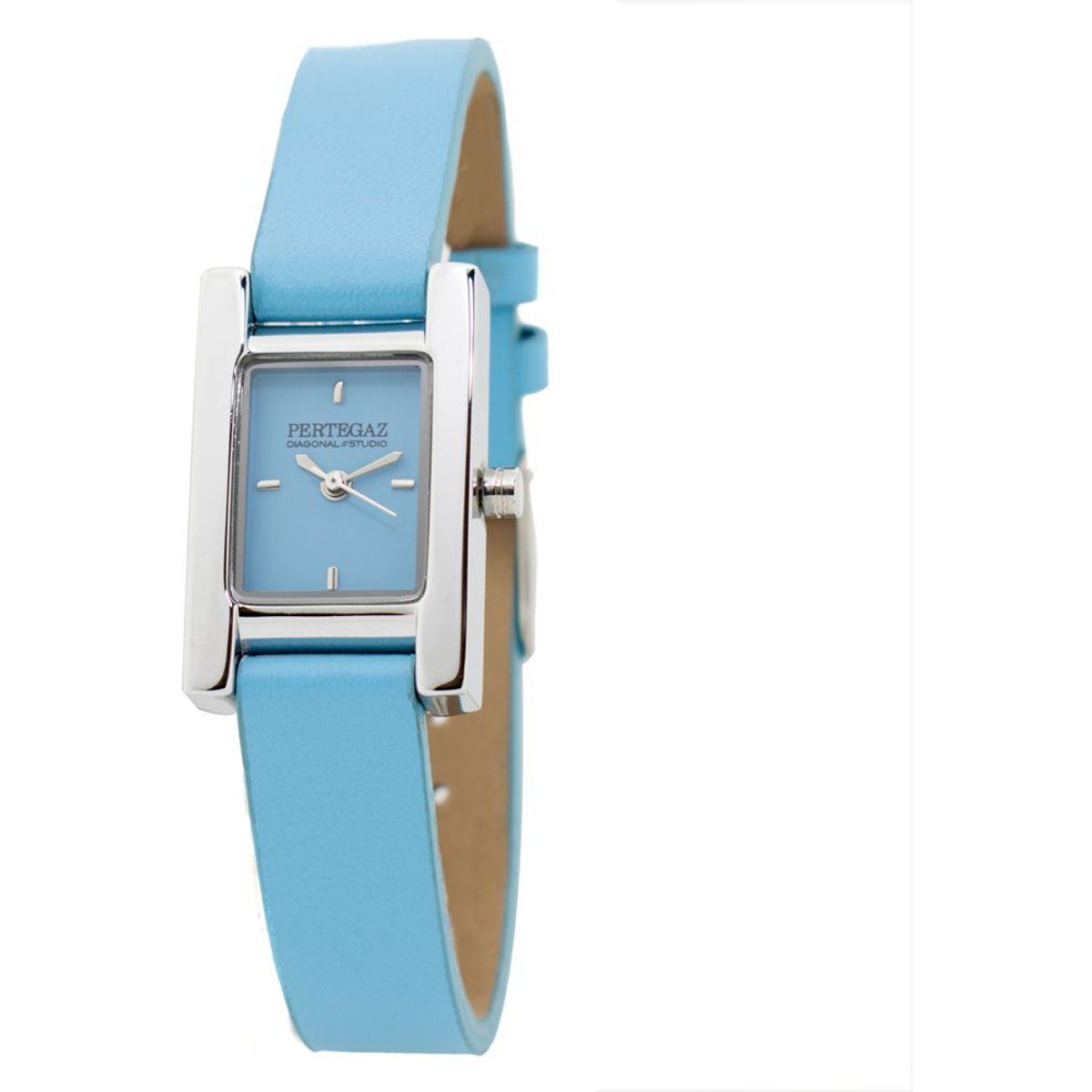 Blaue Lederarmbanduhr mit quadratischem Zifferblatt