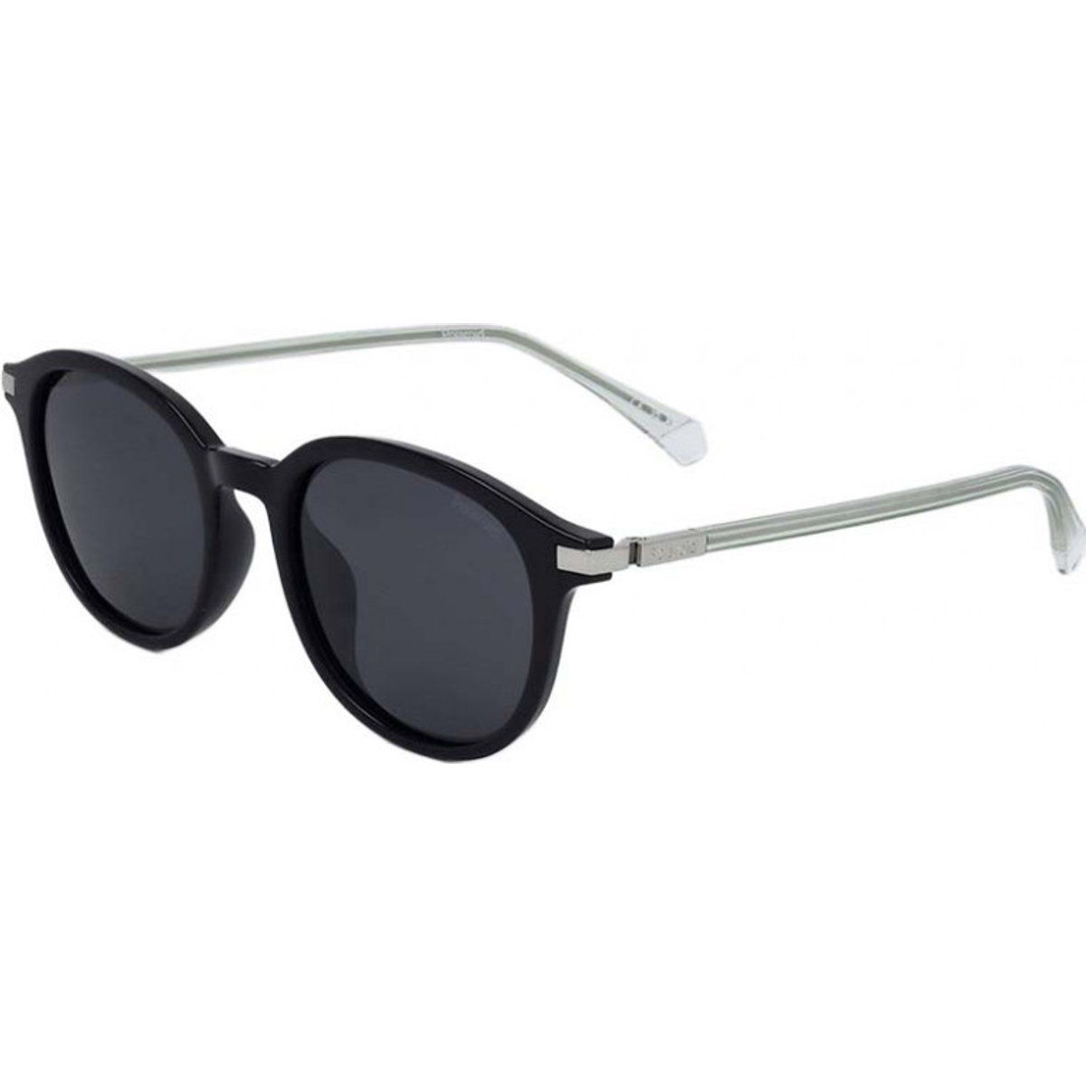Sonnenbrille mit runden Gläsern und silberfarbenen Bügeln