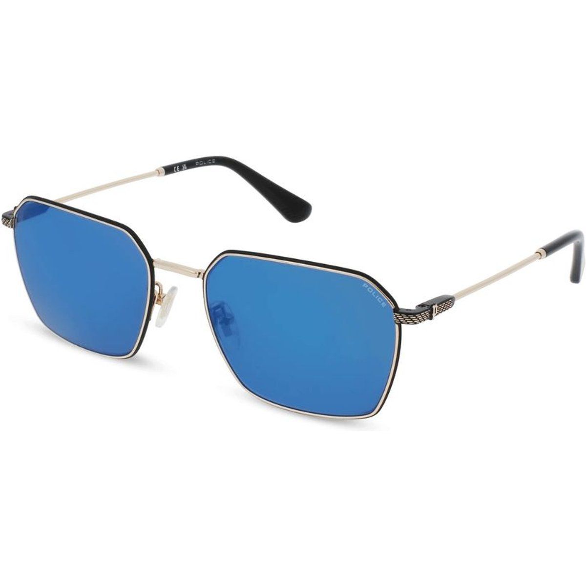 Geometrische Sonnenbrille mit blauen Spiegelgläsern