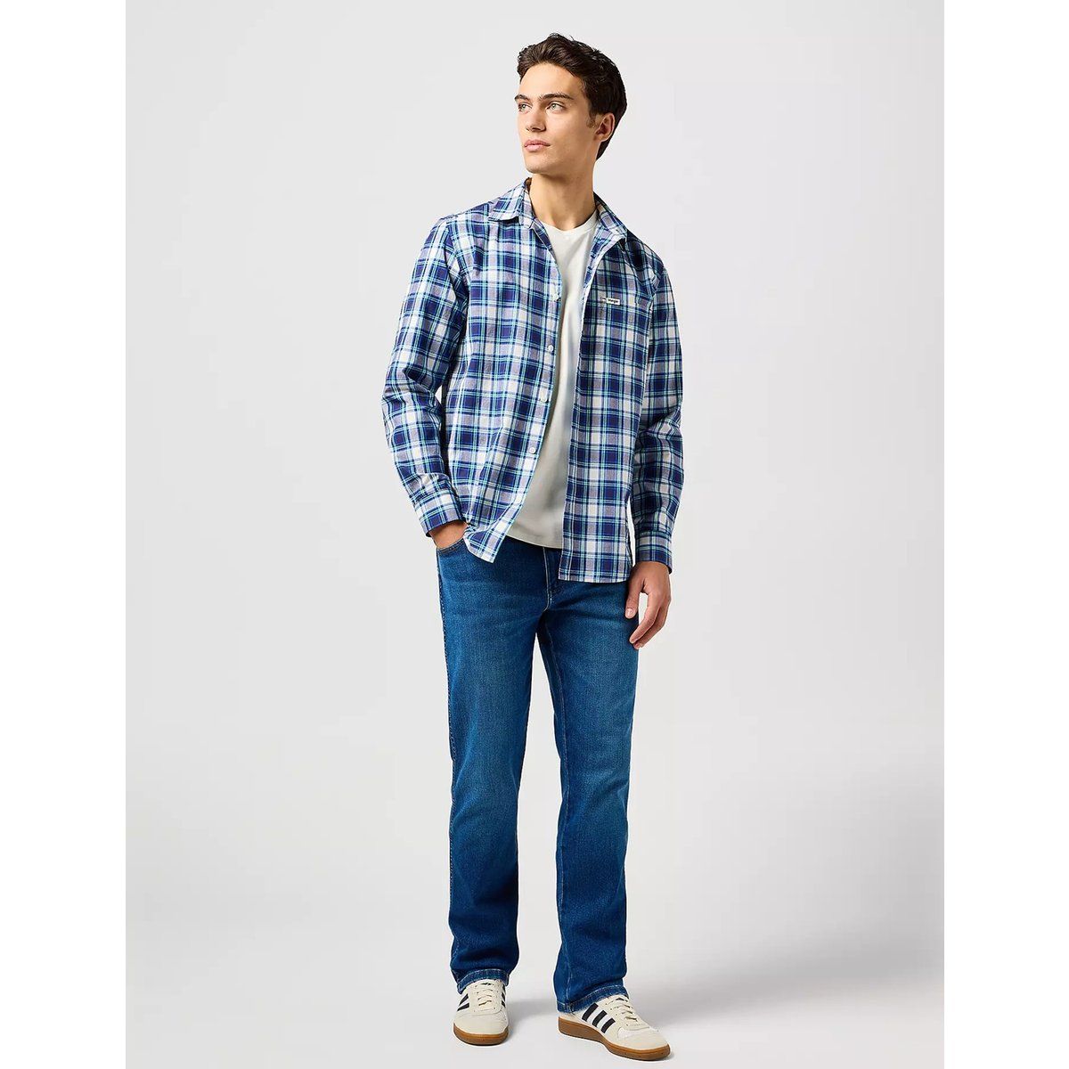 Herren Blau Kariertes Button-Down-Hemd