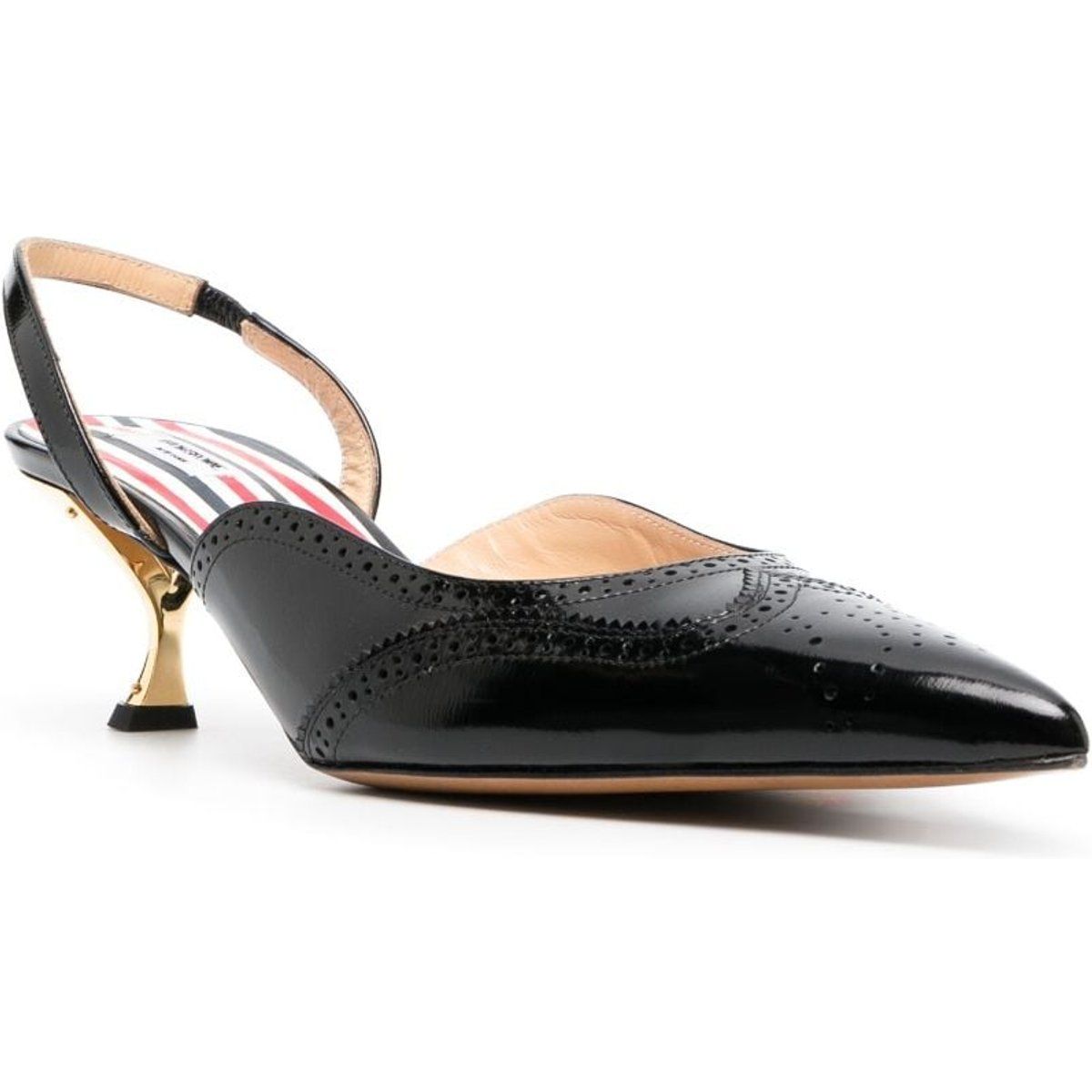Schwarze Leder Slingback Pumps mit Spitze