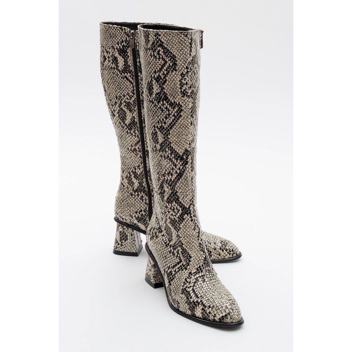 Elly Gemusterter Blockabsatz-Stiefel
