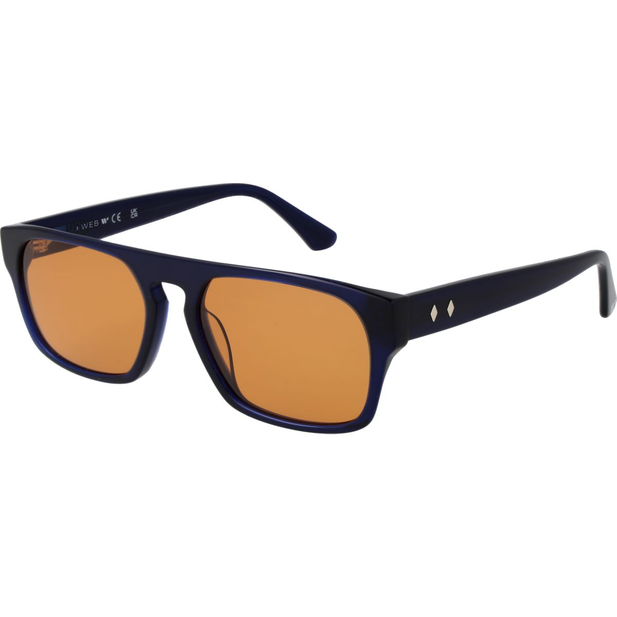Blaue Rechteckige Sonnenbrille Orange Gläser