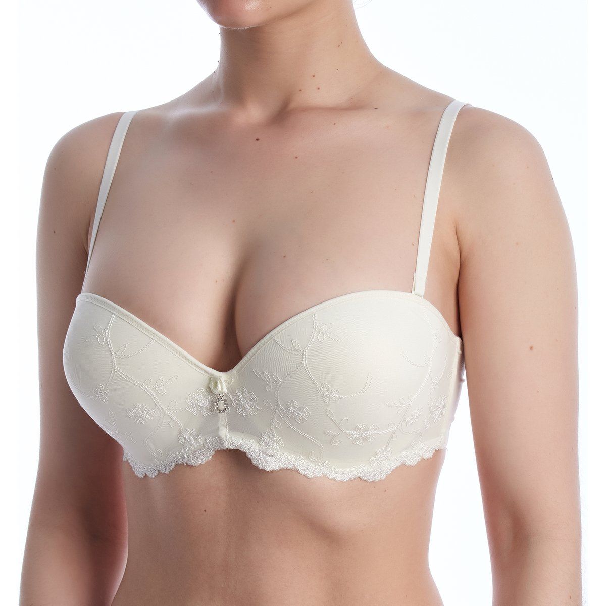 Trägerloser Push-Up BH mit Spitzenbesatz