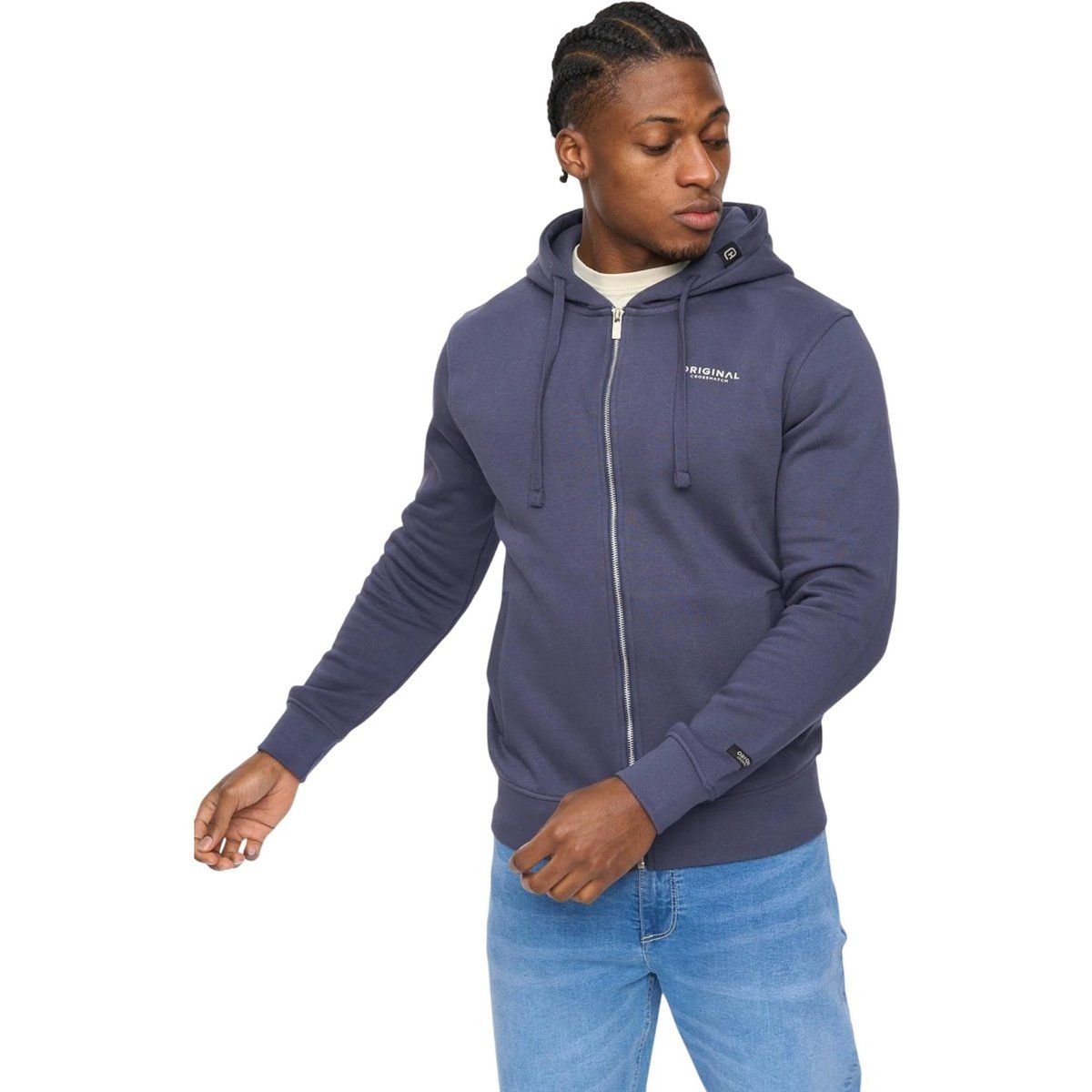 Herren Fleece-Hoodie mit durchgehendem Reißverschluss