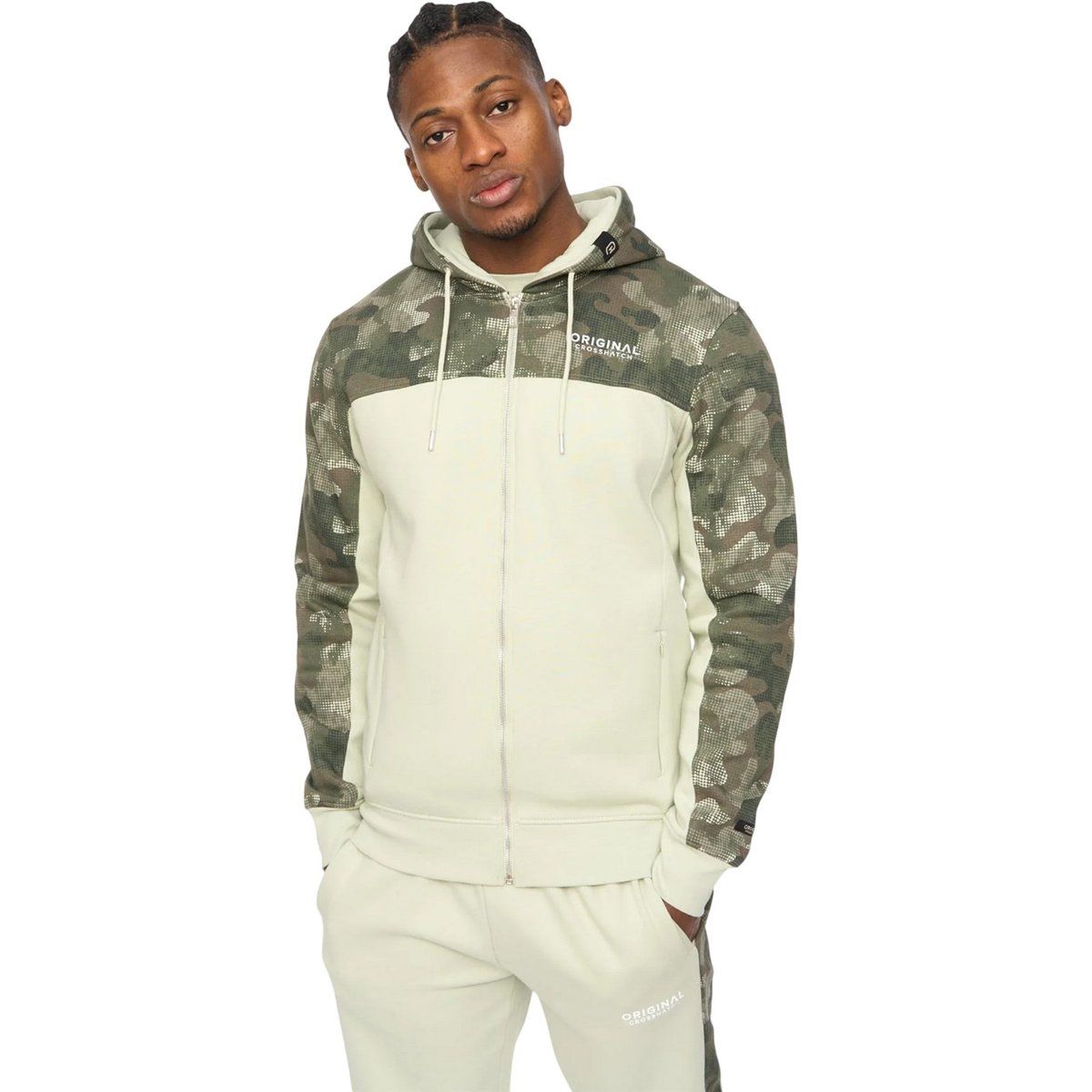 Herren Camo Panel Kapuzenpullover mit Reißverschluss