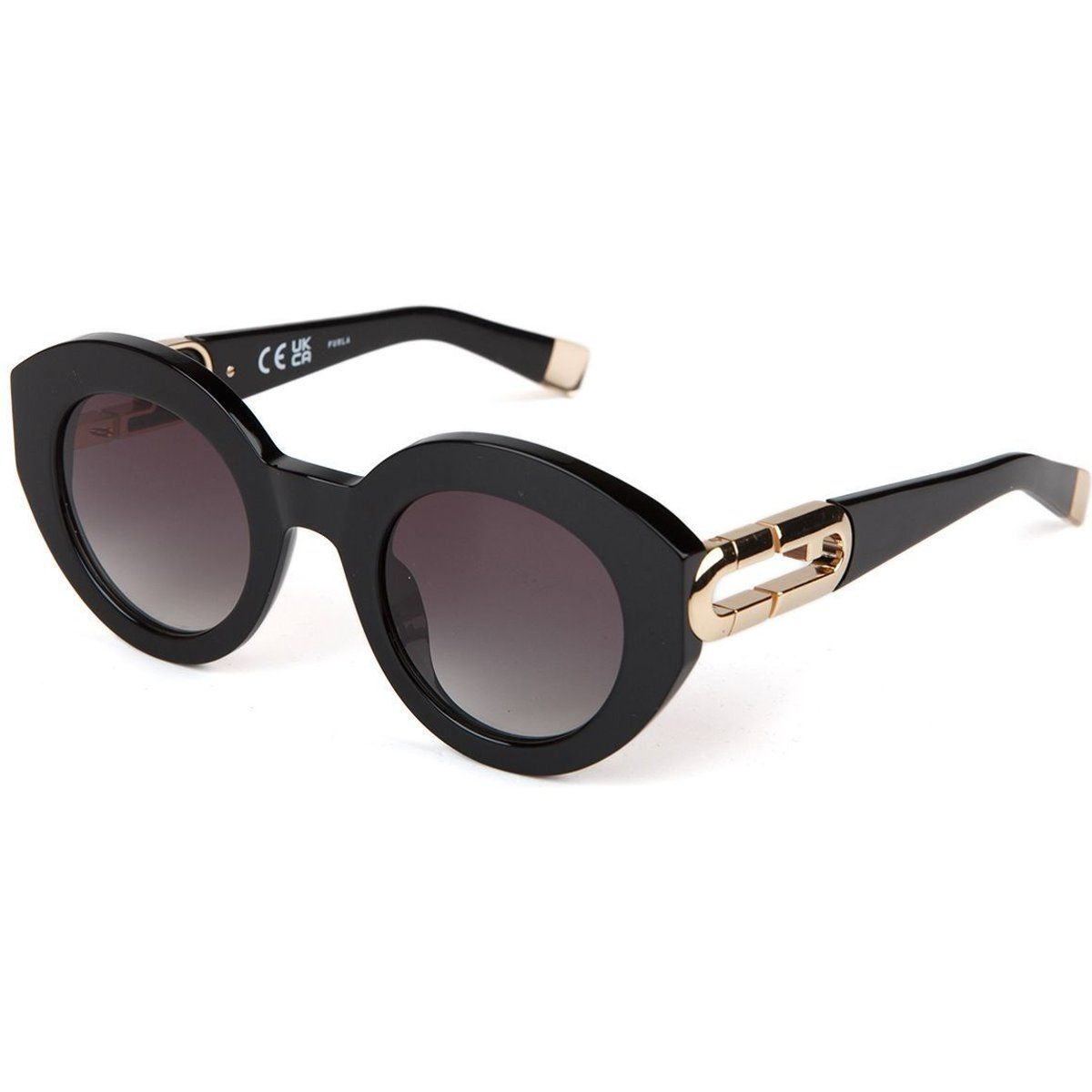 Sonnenbrille mit runden Rahmen, glänzend Schwarz