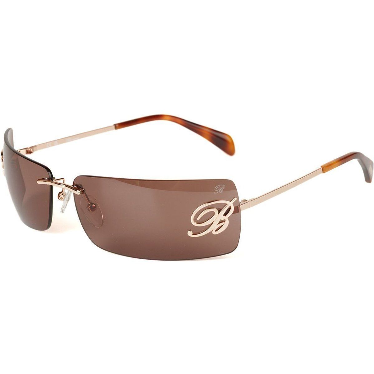 Randlose rechteckige Sonnenbrille mit Goldrahmen