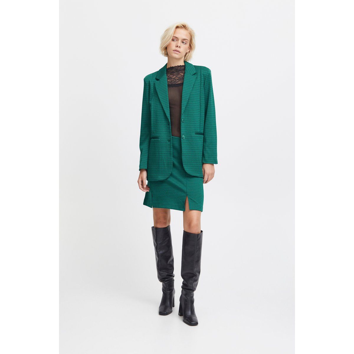 Blazer mit lockerem Hahnentrittmuster