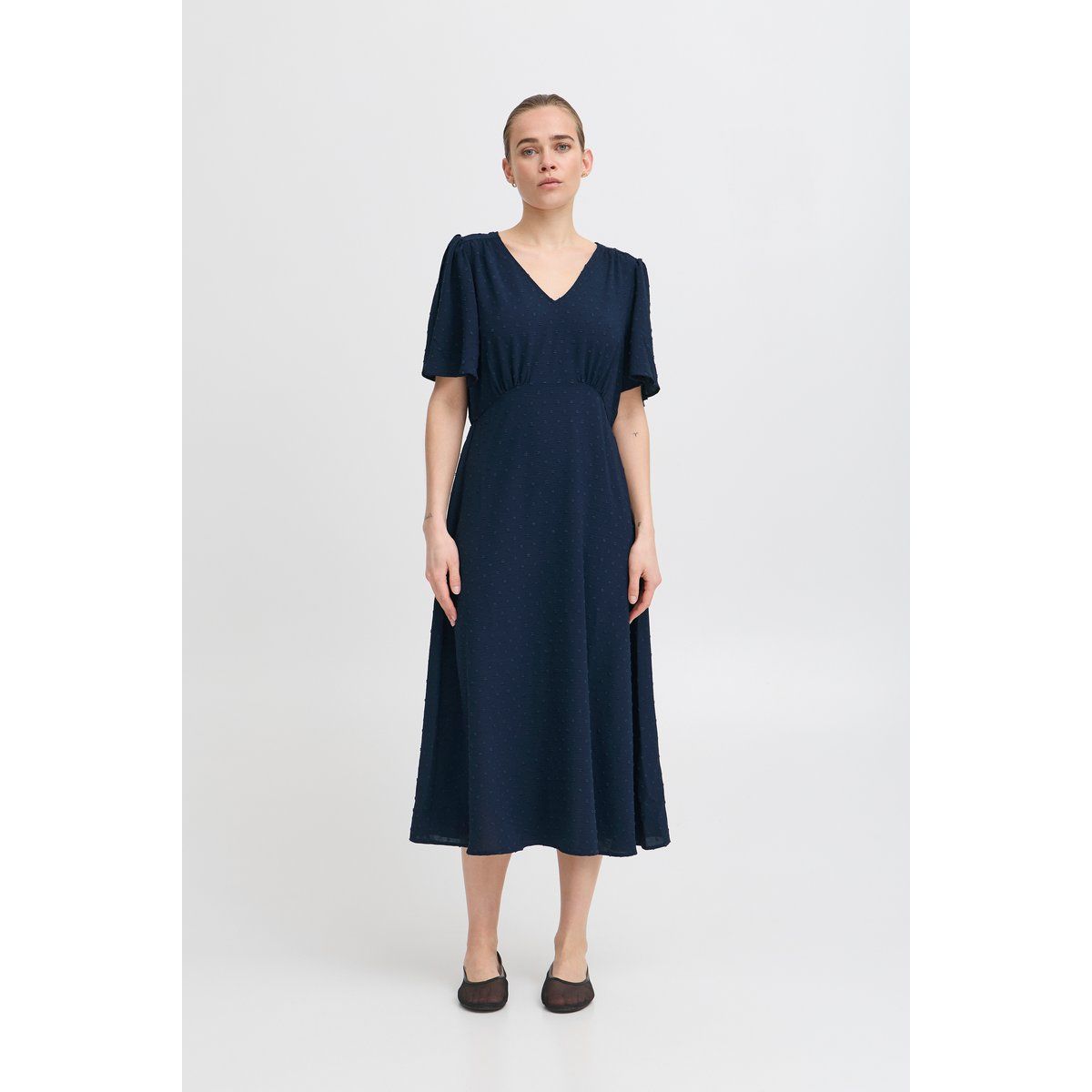 Marineblaues Polka Dot Midikleid