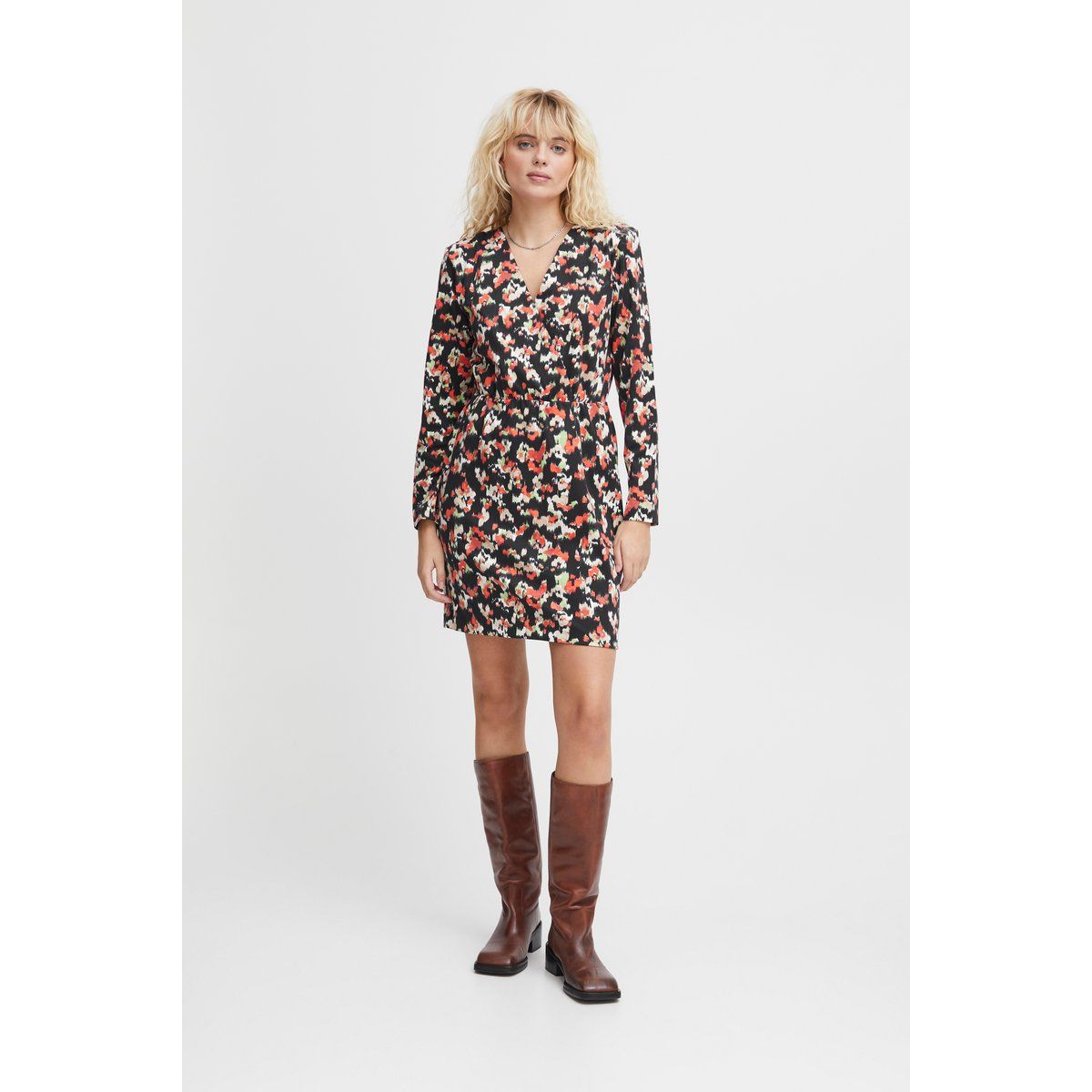 Mini-Kleid mit Blumenmuster und langen Ärmeln