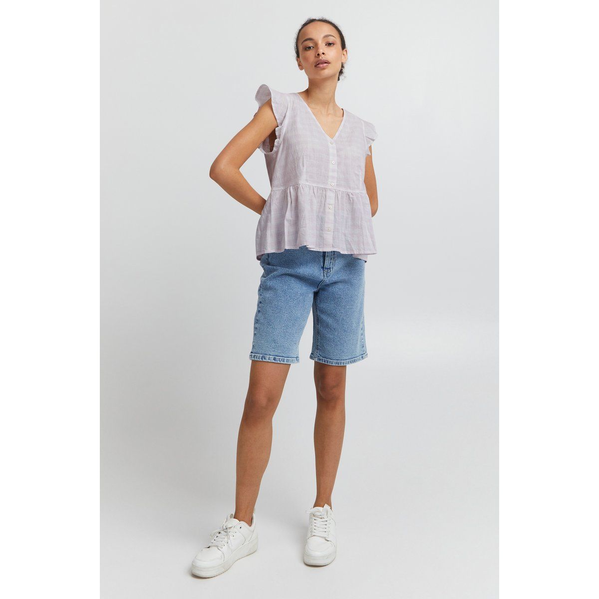 Ärmelloses Peplum Oberteil mit Knopfleiste