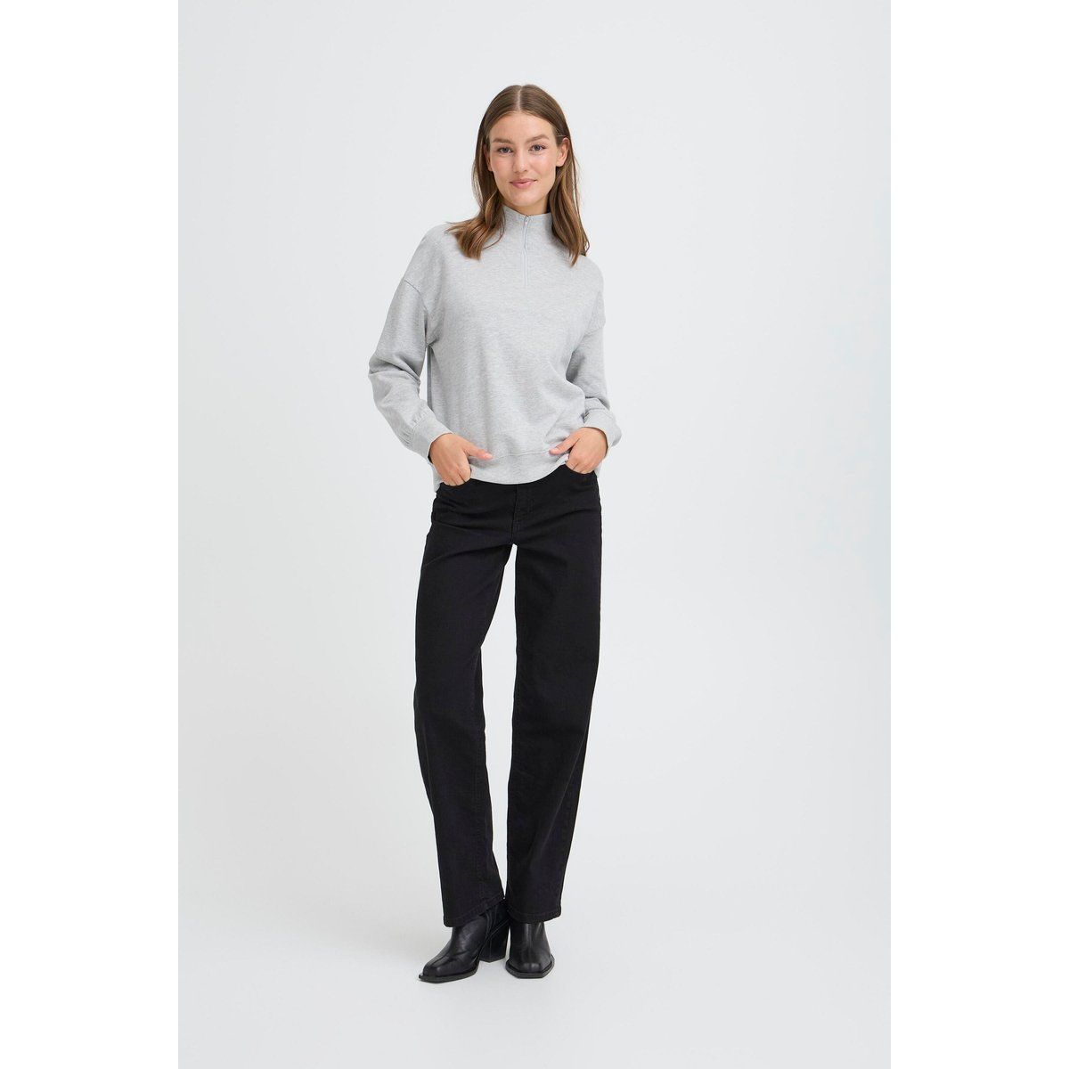 Sweatshirt mit halbem Reißverschluss, lockere Passform