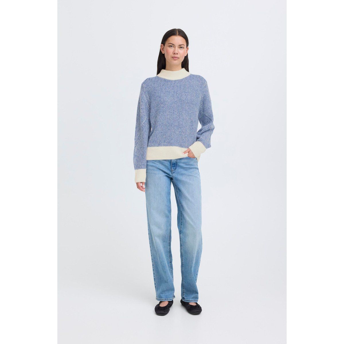 Blau gestreifter Strickpullover lockere Passform