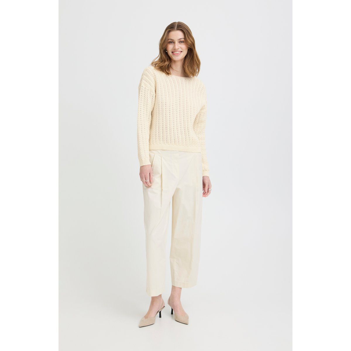 Strukturierter Strickpullover mit Rundhalsausschnitt