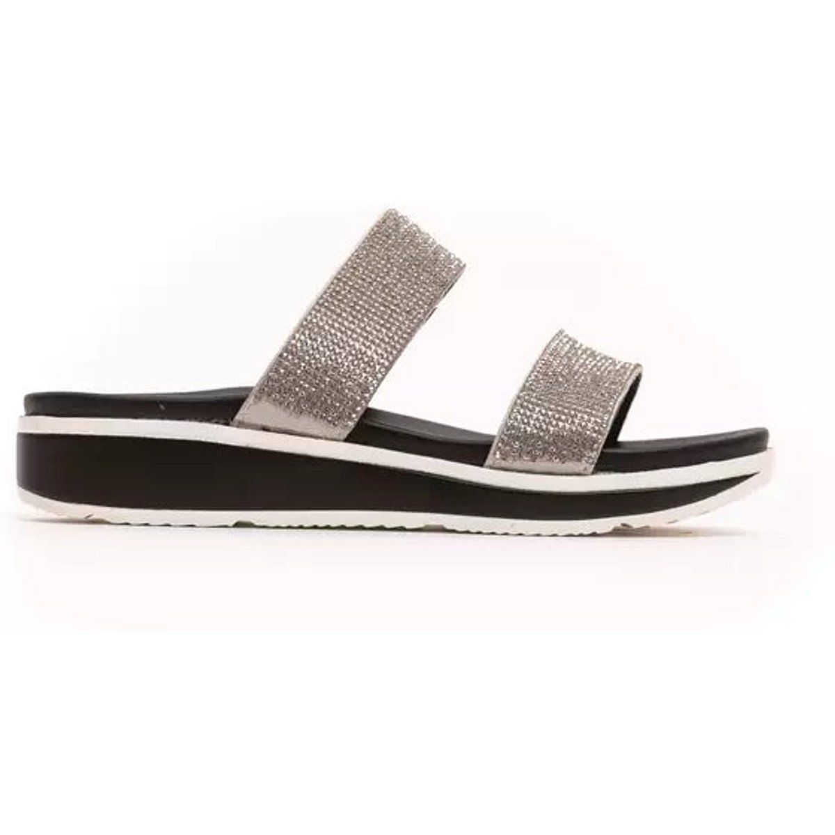 Glitzernde Sandalen mit Doppelriemen und Plateausohle
