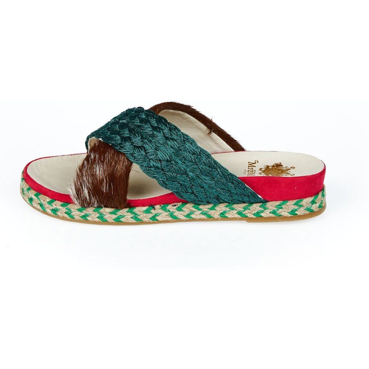 Geflochtene Pelz-Sandalen mit Kreuzriemen
