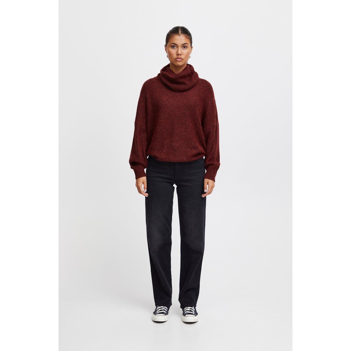 Strickpullover mit Wasserfallausschnitt und Relaxed Fit