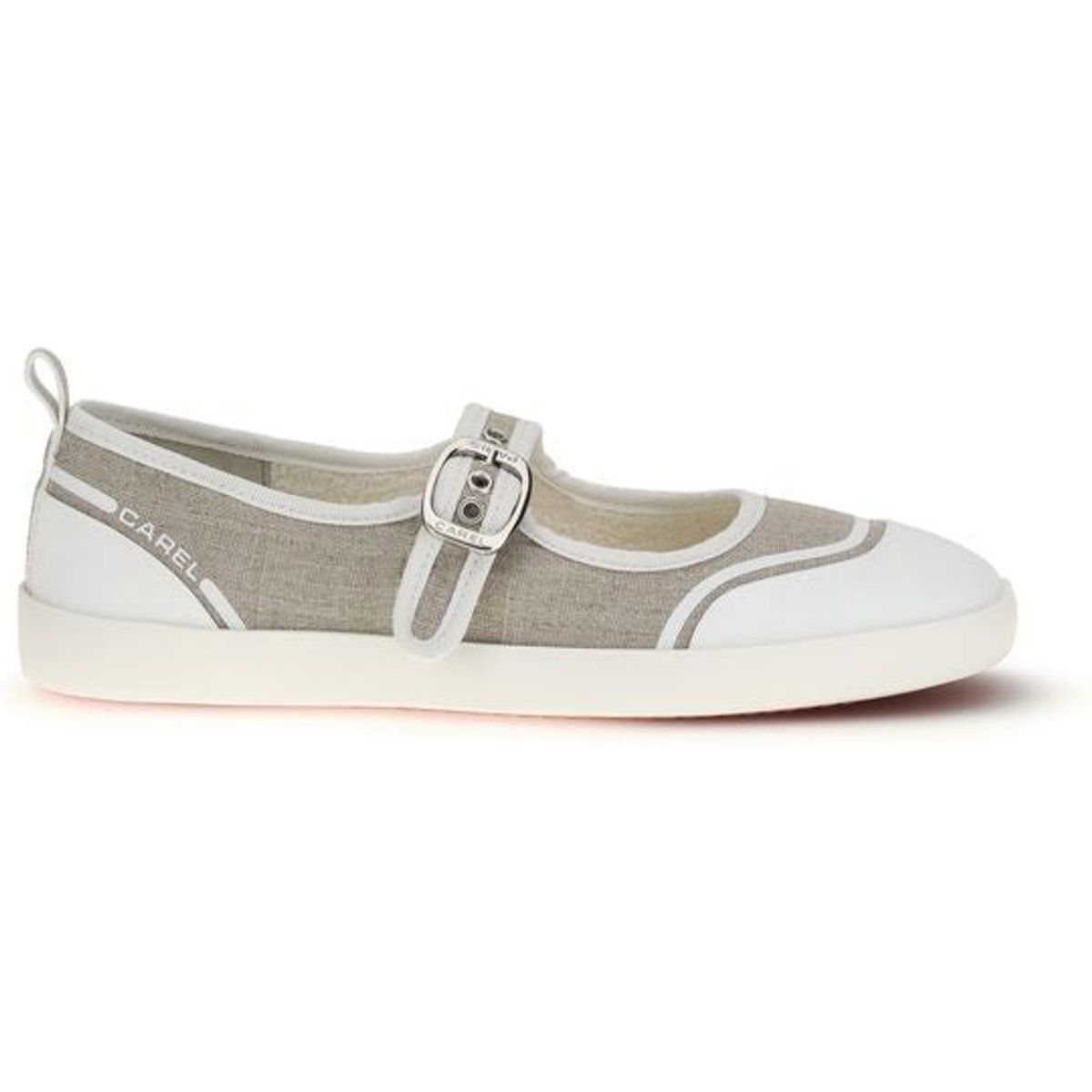 Beige Canvas Mary Jane Ballerinas