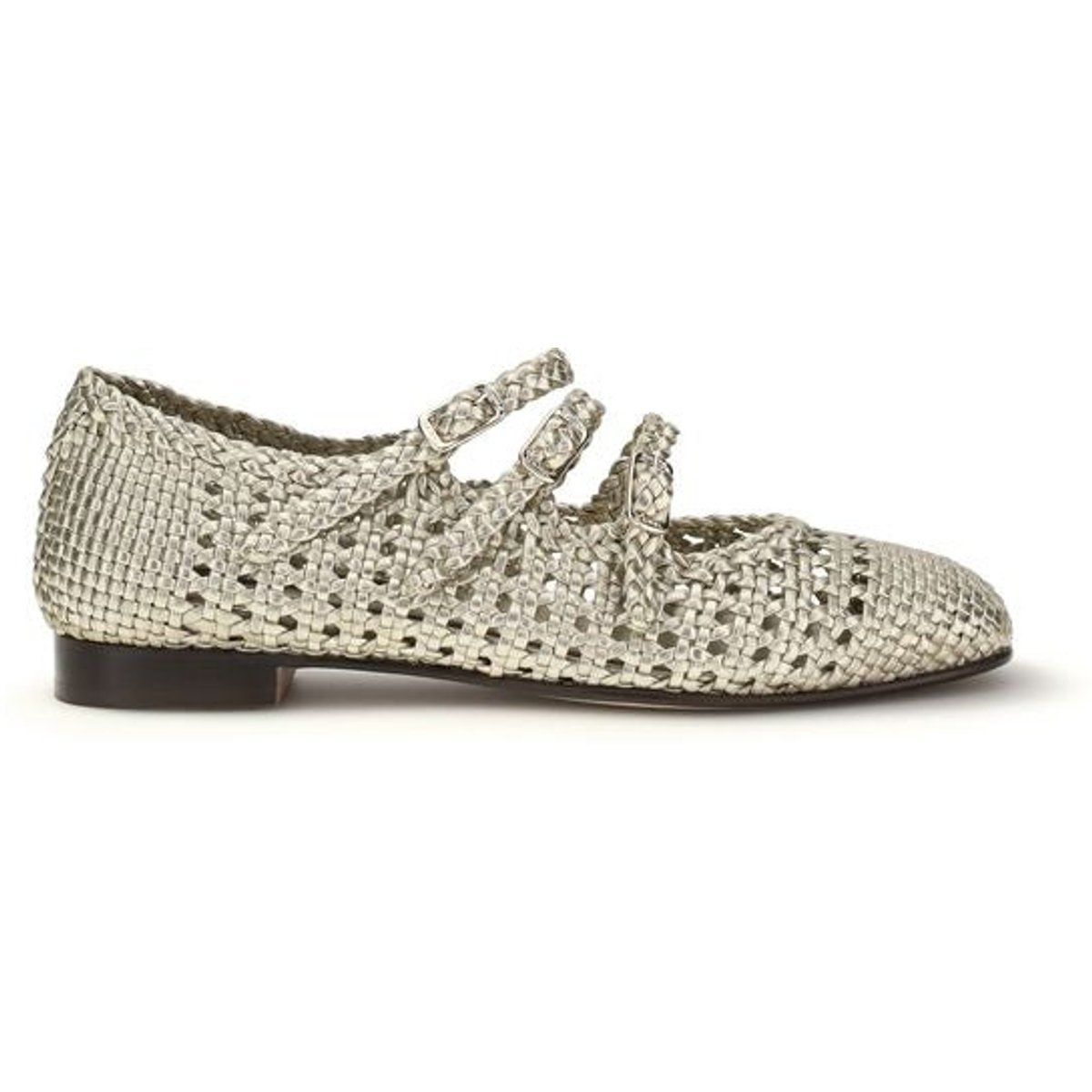 Gewebte Metallic-Leder Mary Jane Ballerinas